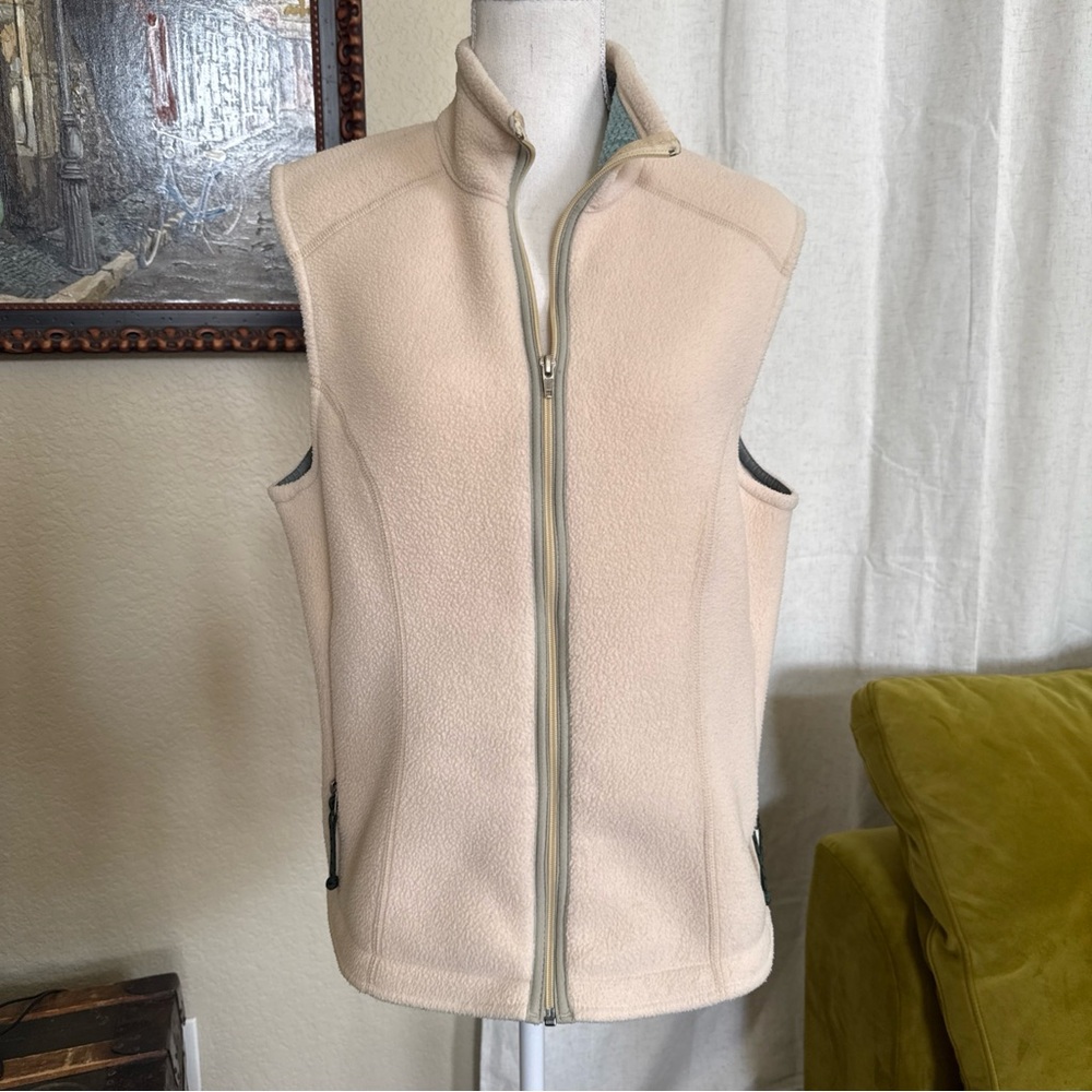 Patagonia Synchilla Vest Women Sz Large Full Zip Cream Sleeveless Fleece Hiking